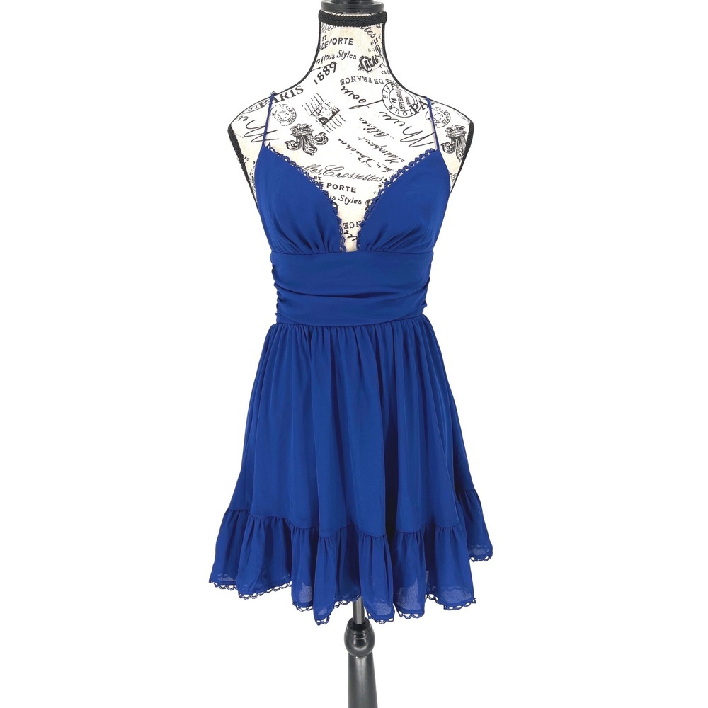 Lucy In The Sky Royal Mini Dress Medium Lace Trim Open Back